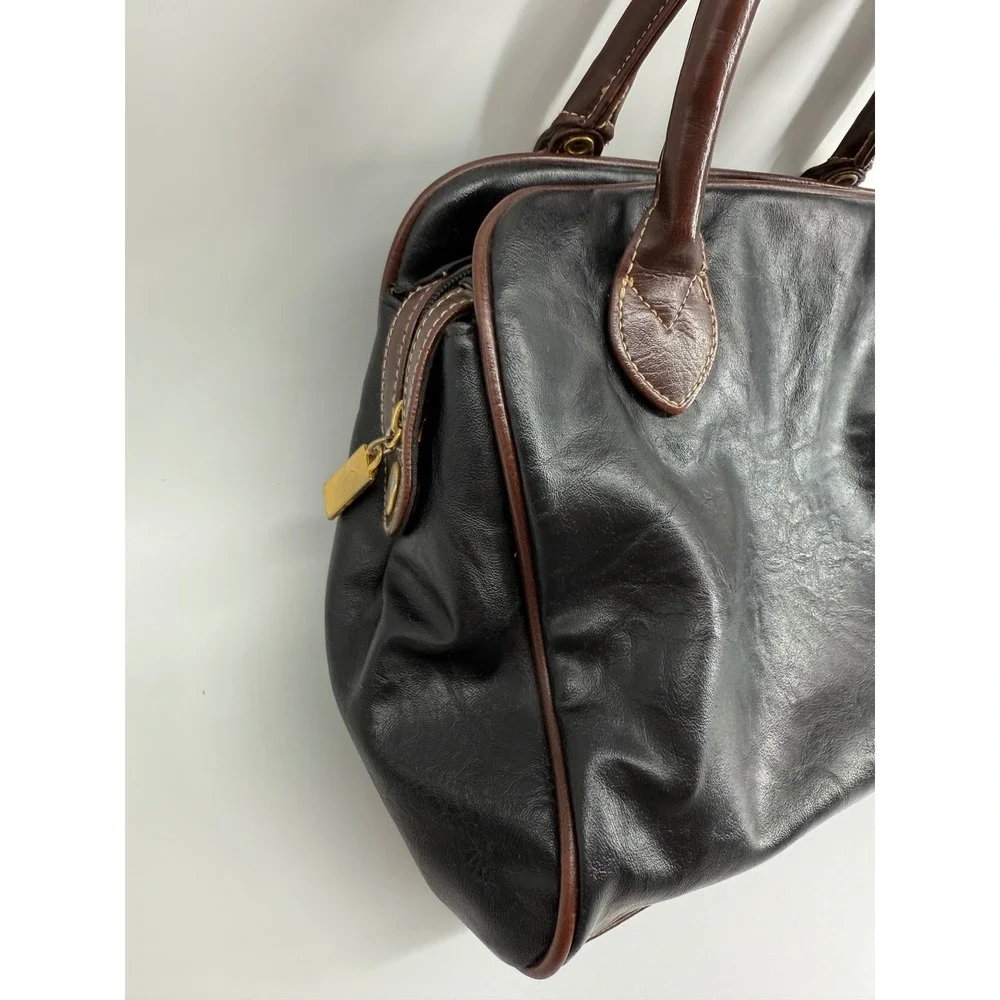 Vintage Capezio Women Black Faux Leather Tote Bag Top Handle Shoulder Bag Medium